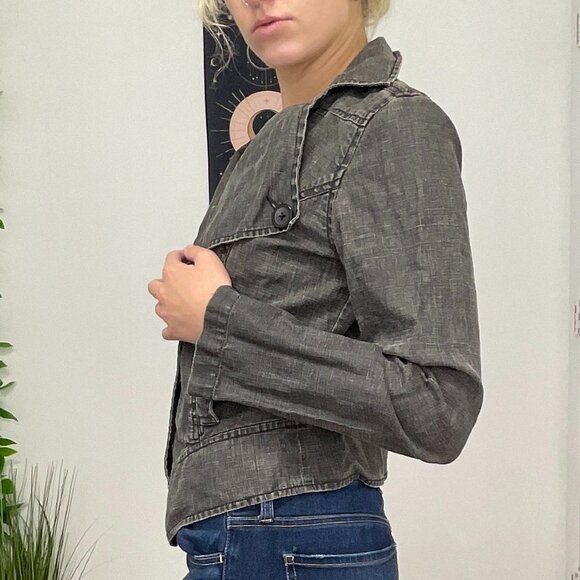 Y2K Cabi Asymmetric Button-Up Moto Jacket Long Sleeve Size S Gray - Picture 3 of 6